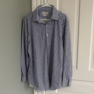 Bill Blass Navy White Checkered Men's Shirt Slim Fit Size XL 17-17.5 34/35‎